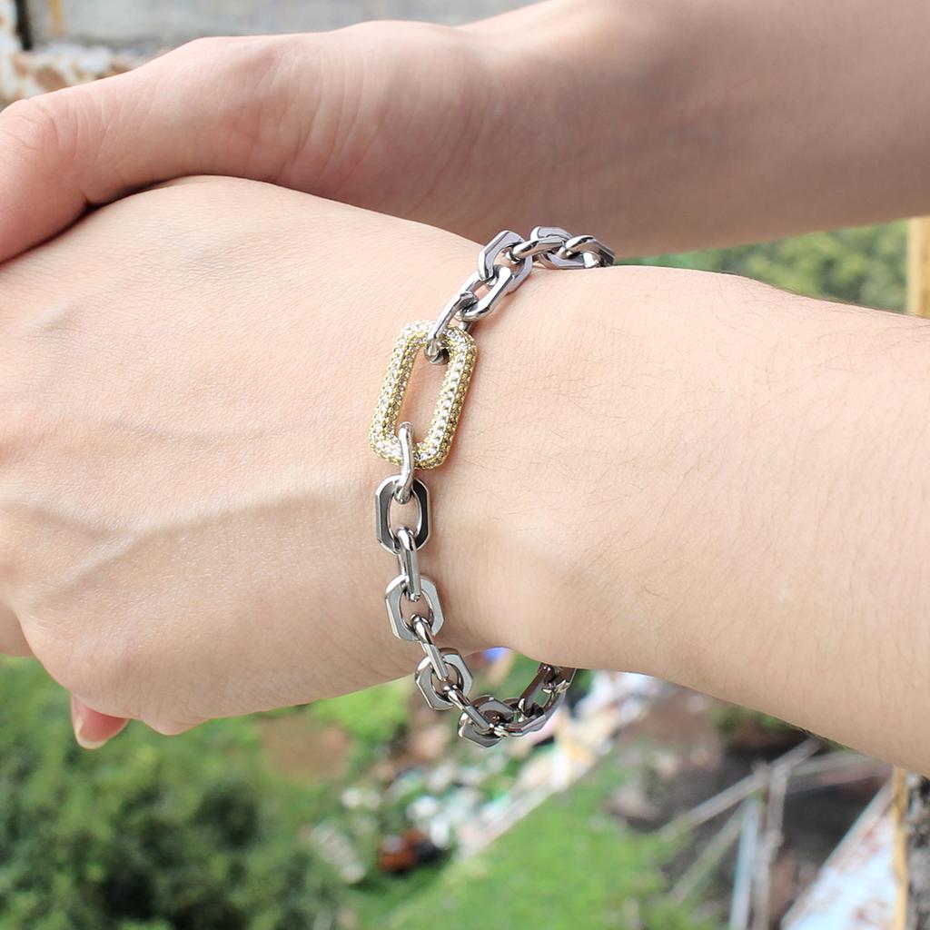 New Arrival Fashion Jewelry 18k Gold Plated Stainless Steel Simple O Chain Inset Zircon Necklace Bracelet Jewelry  for Women