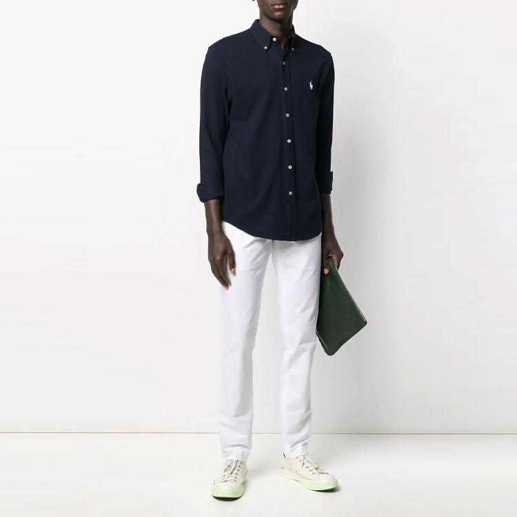 Polo Ralph Lauren FW21 Logo Embroidered Button-Down Collar Long Sleeve Shirt Men shirts Dark-Blue 710654408-016