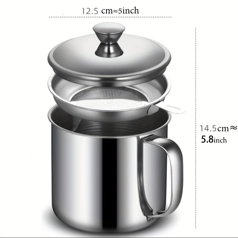 1.3L Stainless Steel Grease Filter Container, Easy-Clean Oil Bottle with Lid & Strainer, High Temp Resistant. серебряный