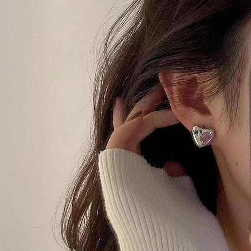 Trendy Design Zircon Star Heart Stud Earrings For Women Girl  Korean Style Double Sided Earrings Spring Summer Jewelry