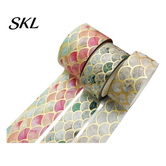 Washi Tape Roll 3 Rolls Golden Foil Tape, Retro Plaid Leaf Pattern Decorative Scrapbooking Supplies Masking Adhesive for DIY Crafts, Journal, Planner,