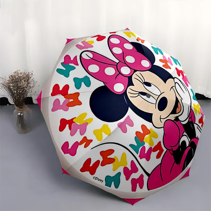 Minnie Mouse, Bowtique Themed Automatic Opening and Closing Umbrella, Brightly Colored 8-rib Portable Umbrella, Suitable for Men and Women, A Perfect
