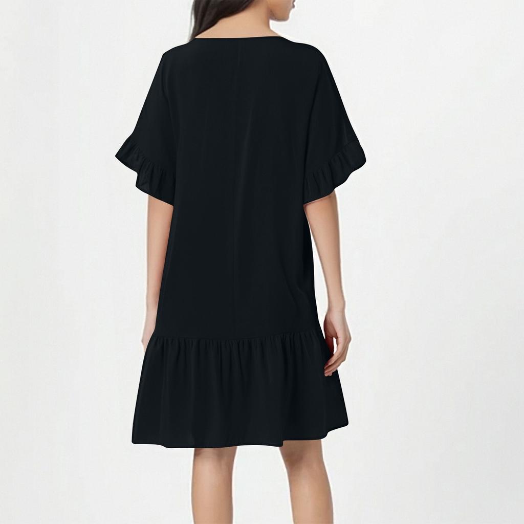 Women's Fashionable Temperament Color V-neck Short Sleeved Dress