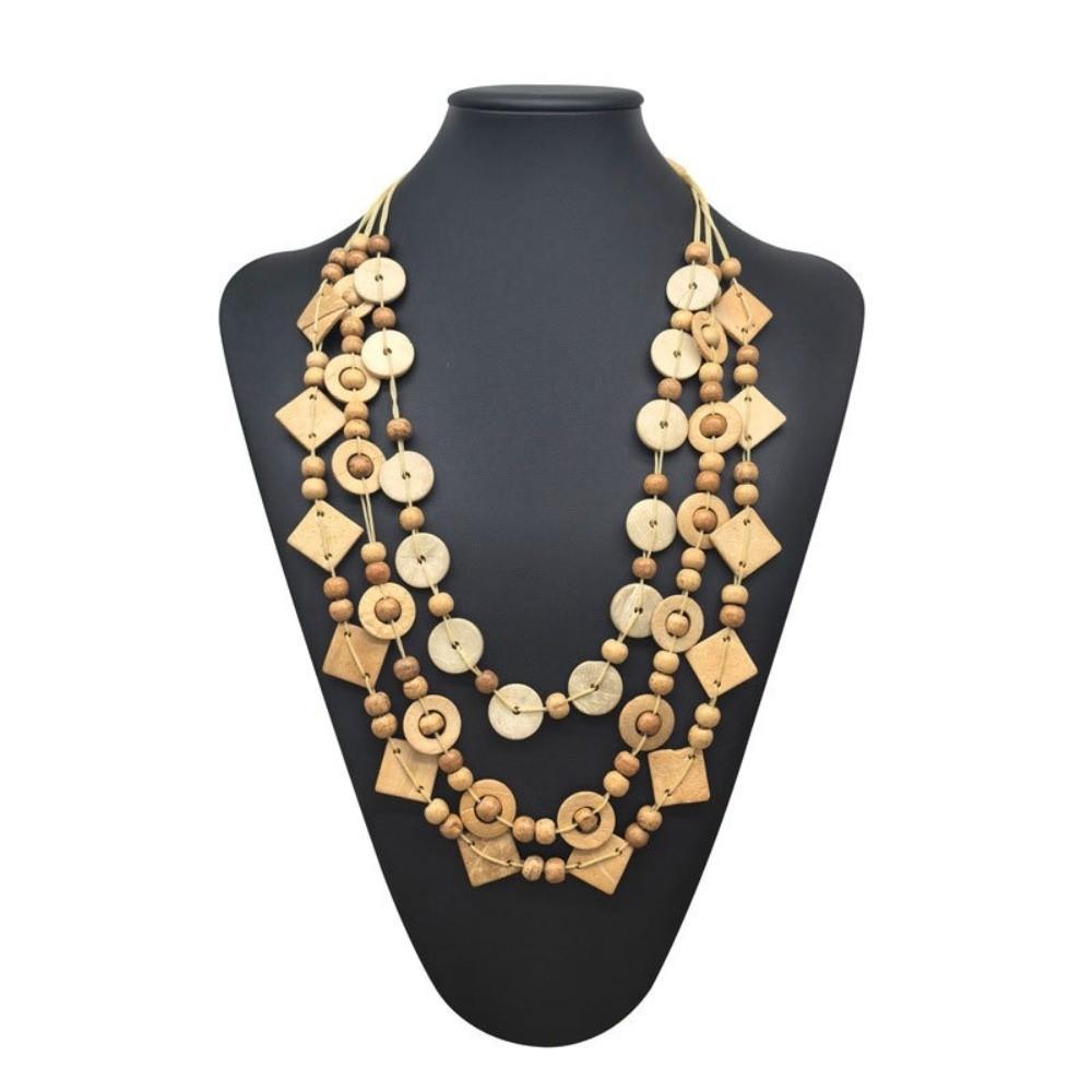 Rétro Bohème Statement Multi-couches Long Collier Plastron Perles Bois Coloré Fait Main Choker