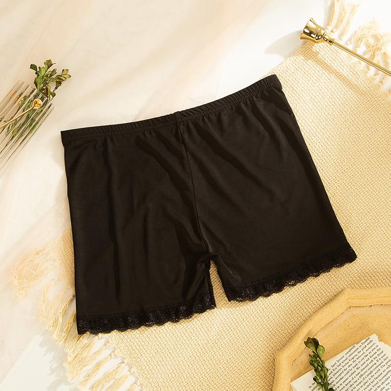 

Ice Silk Lace-Trim Seamless Safety Shorts: Breathable, Anti-Exposure, Non-Rolling, Elastic, Thin Three-Quarter Summer Wear One Size [suggested 80-150 jin] чёрный