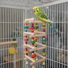 Colorful Wooden Parrot Chew Toys Hanging with Bells Bird Cage Standing Multi Layer Bite Resistant Bird Climbing Ladder Training