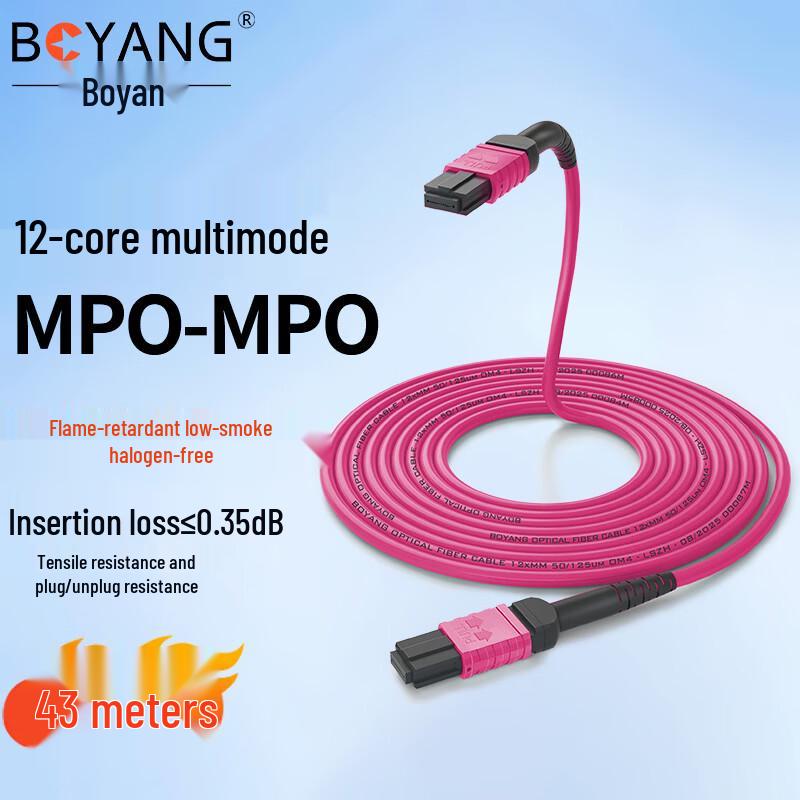 BoYang 12-Fiber MPO-MPO OM4 Multimode LSZH Patch Cable