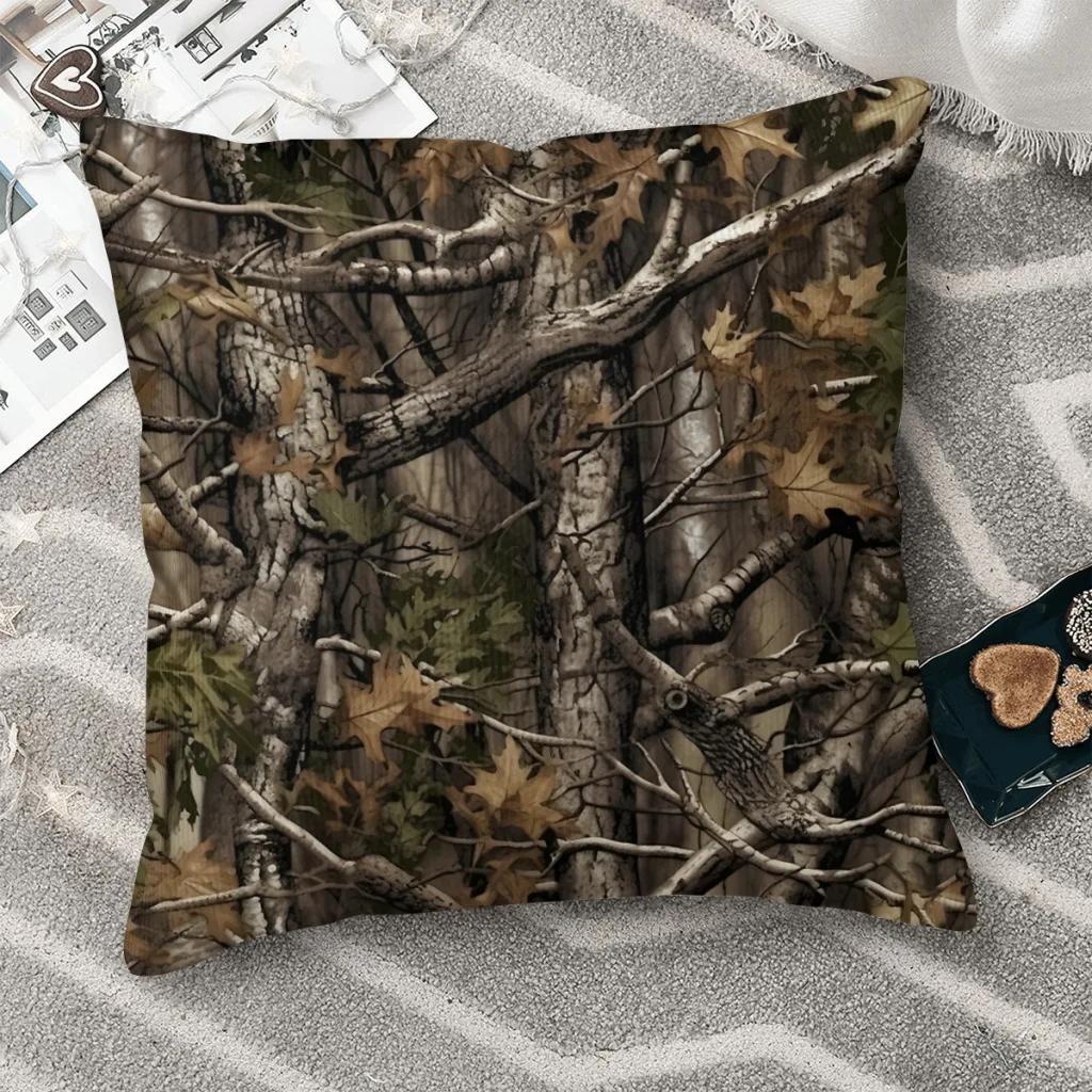 Helenal Unisex Camouflage Real Tree Cojines Throw Pillow Case Cushion Home Sofa Chair Print Decorative Coussin