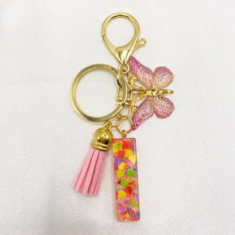 26-Letter Alphabet Resin Keychain with Star Sequins & Tassel Charm