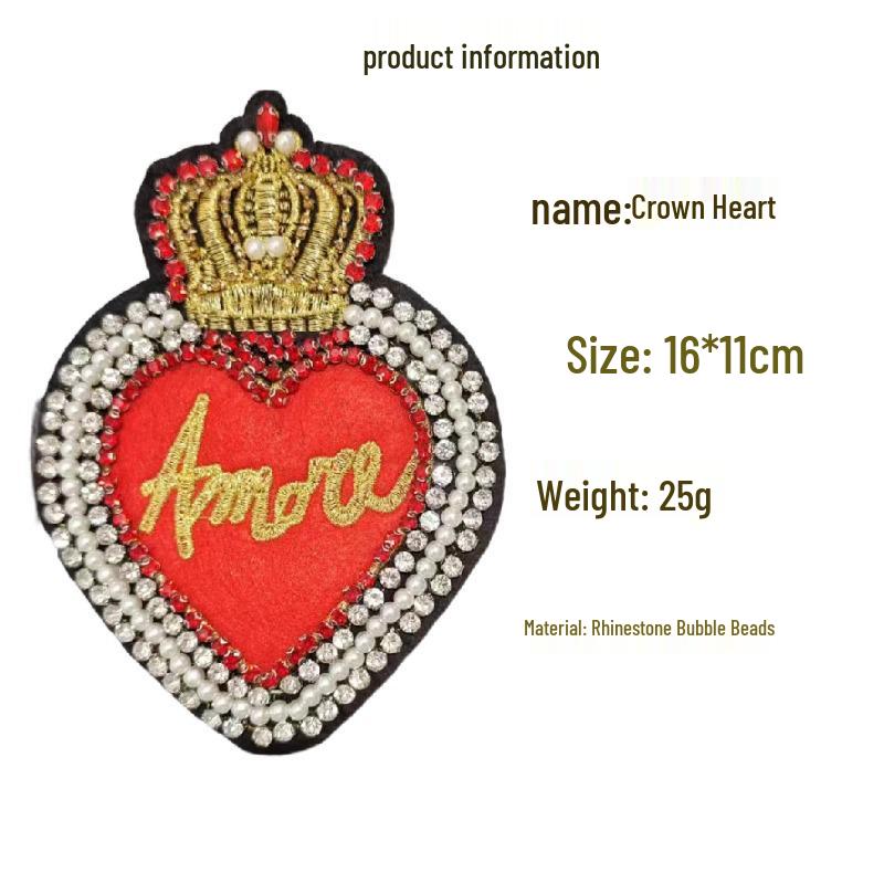 Handmade Rhinestone Heart Cloth Patch - Beaded Accessories for Clothing, Shoes, Hats, and Decorative Packaging.