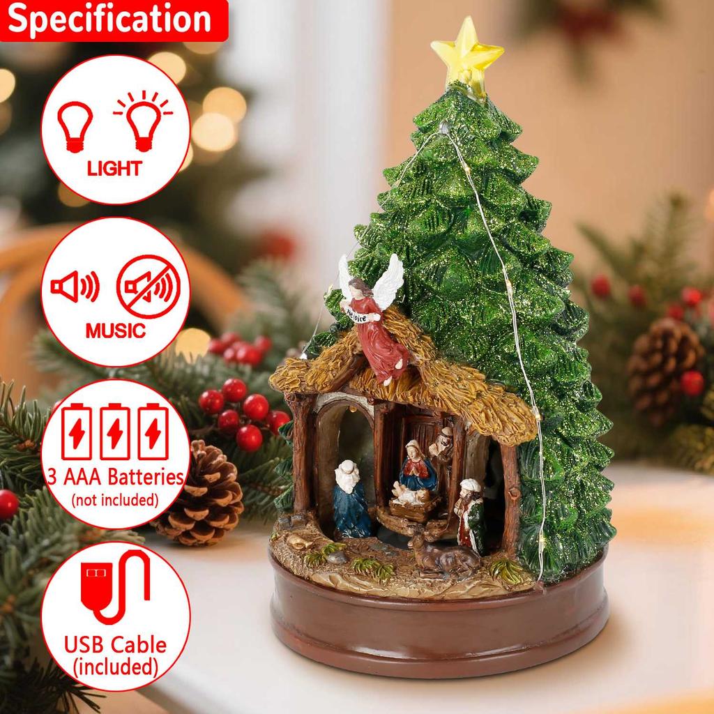 Animated Lighted Nativity Scene Christmas Tree Topper with Star And Angel Collectible Building Figurines for Home Holiday Decor