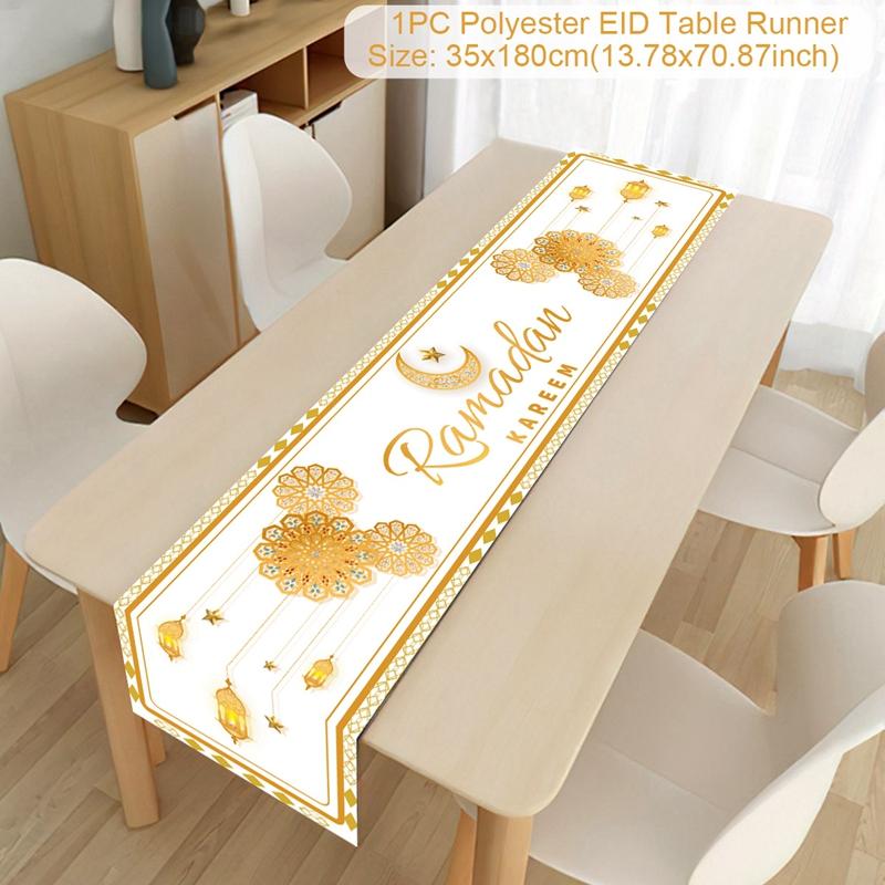 2024 Eid Mubarak Decoration Tablecloth Table Runner Banner Balloons Islamic Muslim Party Decor Ramadan Kareem Eid Al Adha Gift