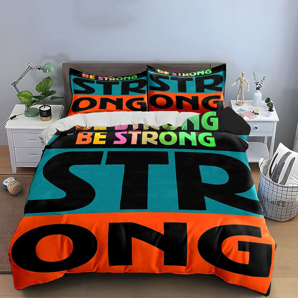 Be Strong Motivational Set Bedding Duvet Cover Set Duvet Cover Pillowcases  (1*Duvet Cover 2*Pillowcases, without duvet insert)