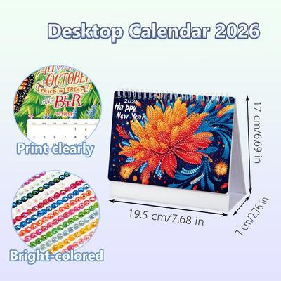 2026 Diamond Art Calendar Painting Art Kit Thick Paper Desk Calendar Different Patterns Painting Calendar