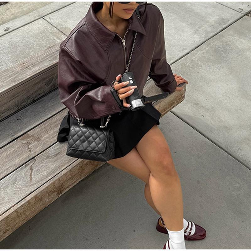 Long Sleeved Leather Jacket for Women