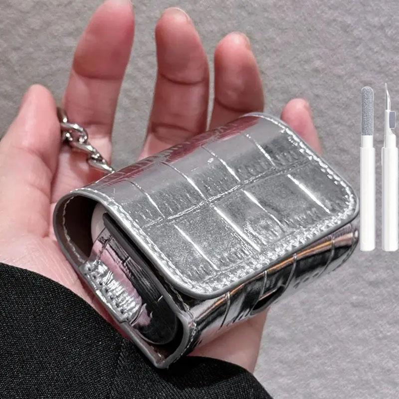 

Stylish Simple Crocodile Print Headphone Cover for Apple Airpods 1/2 Pro Pro2 3 4 Personalized Leather Headphone Protective Case For Airpods 1 or 2 серебряный