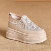 Flores de Renda Tênis Plataforma Feminino Sapatos de Salto Alto Aumento de Altura Malha Respirável Sapatos Casuais Lona