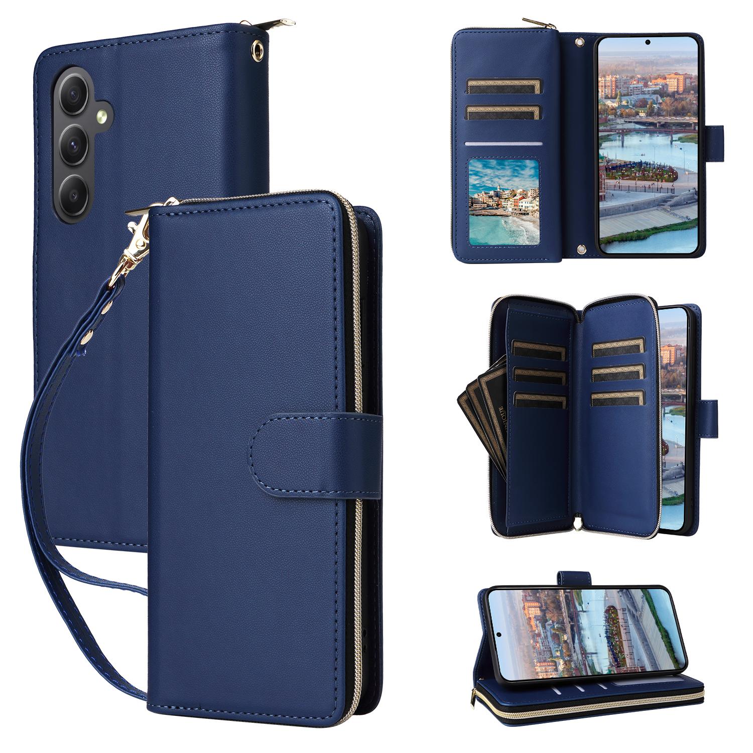 

R20 For Samsung Galaxy A34 5G Case Zipper Wallet PU Leather Phone Cover Blue