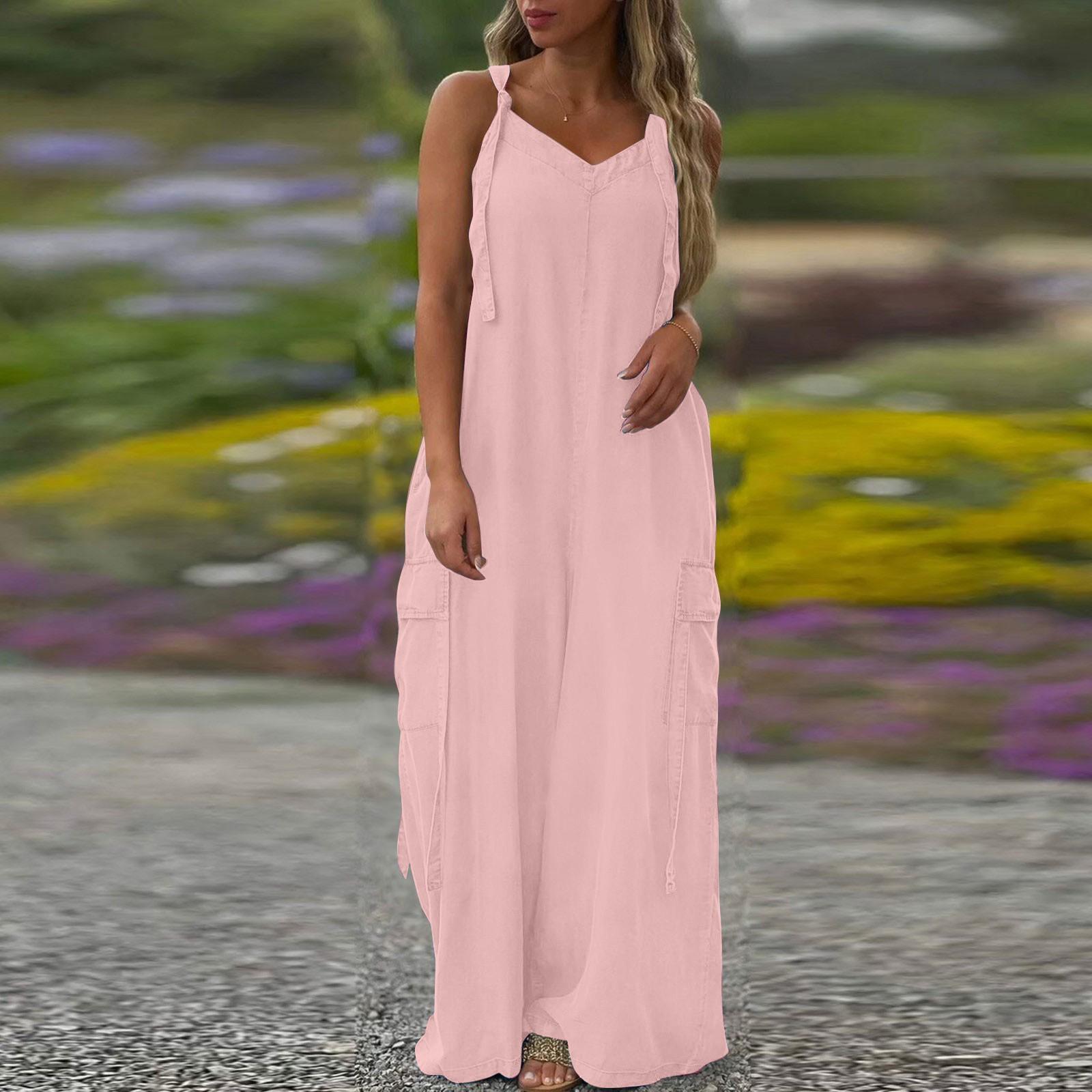 

Женский модный повседневный свободный однотонный комбинезон с карманами и V-образным вырезом XXL