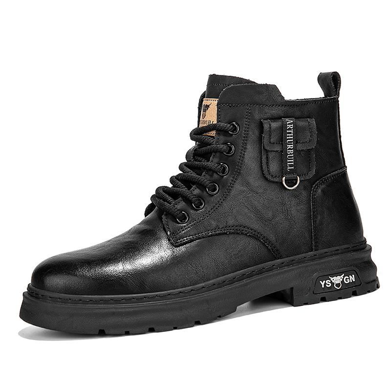 Botas de Cano Curto de Couro Estilo Britânico com Cadarço Botas Masculinas Botas Clássicas de Motociclista Sapatos Masculinos de Cano Alto