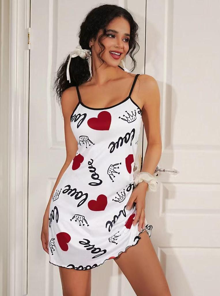 2025 Valentine's Day Red Heart Print Camisole Nightdress for Women