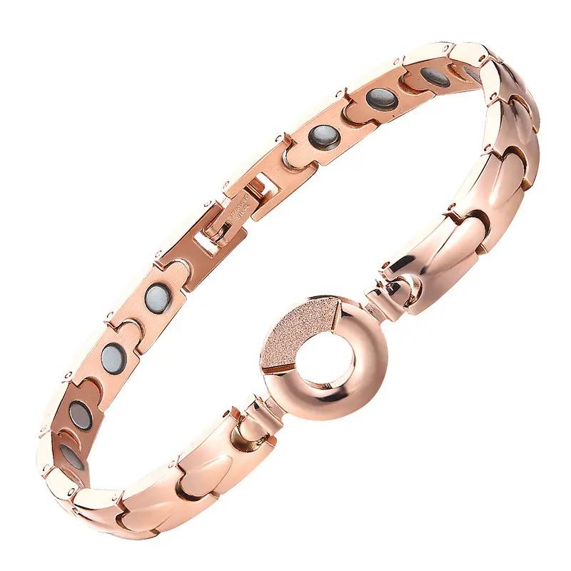 Diamond-encrusted Water Drop Stainless Steel Magnet Bracelet Adjustable Titanium Steel Gold-plated Women's Magnetic Health Bracelet
