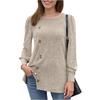 Women's Fashion Square Neck Solid Color Fleece Long Sleeve Decorative Button Hem Split Top