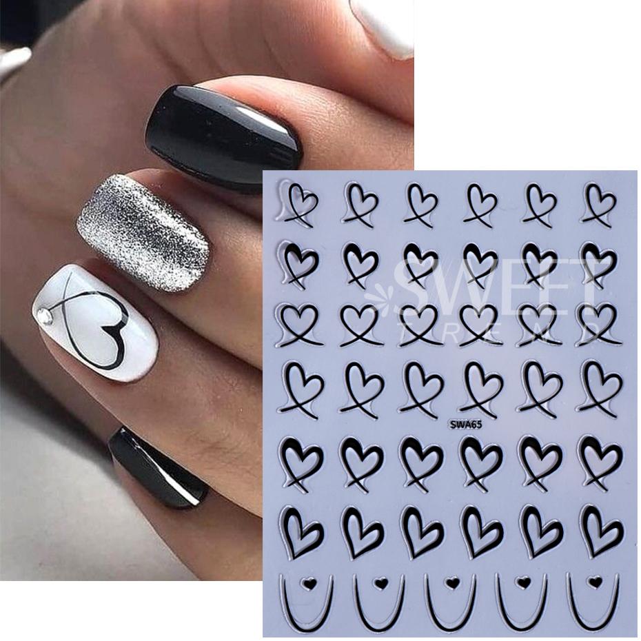 3/4pcs Black White Pink Love Nail Art Stickers 3D Lines Love Nail Decals DIY Adhesive Slider Valentine Manicure Decoration