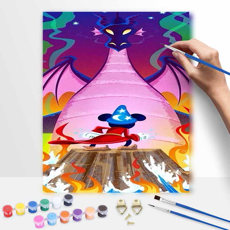 Disney Sorcerer Mickey Oil Painting Kit Canvas DIY Home Decor Gift for Fans (128 Characters)