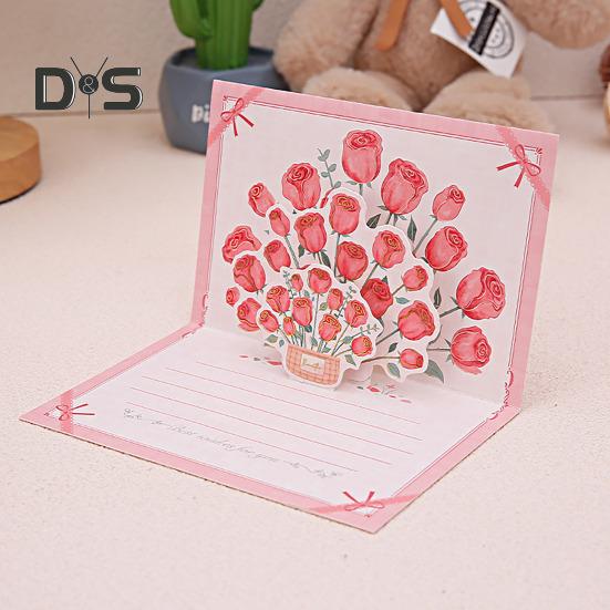 Pop-up blahopřání 3D květinová kytice Ručně vyrobená růže Slunečnice Tulipán Dárková karta ke Dni matek Výročí promoce