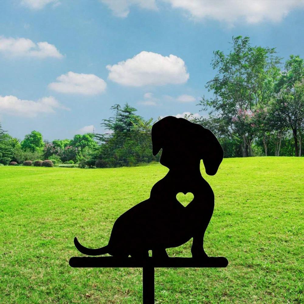 2 Pcs Dog Shadow Garden Sign - Metal Iron Yard Art, Outdoor Pet Memorial Decor