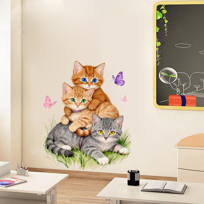 Cute Stacking Kittens Wall Sticker for Kids Room Nursery Bedroom Living Room Self-Adhesive Removable Home Decor