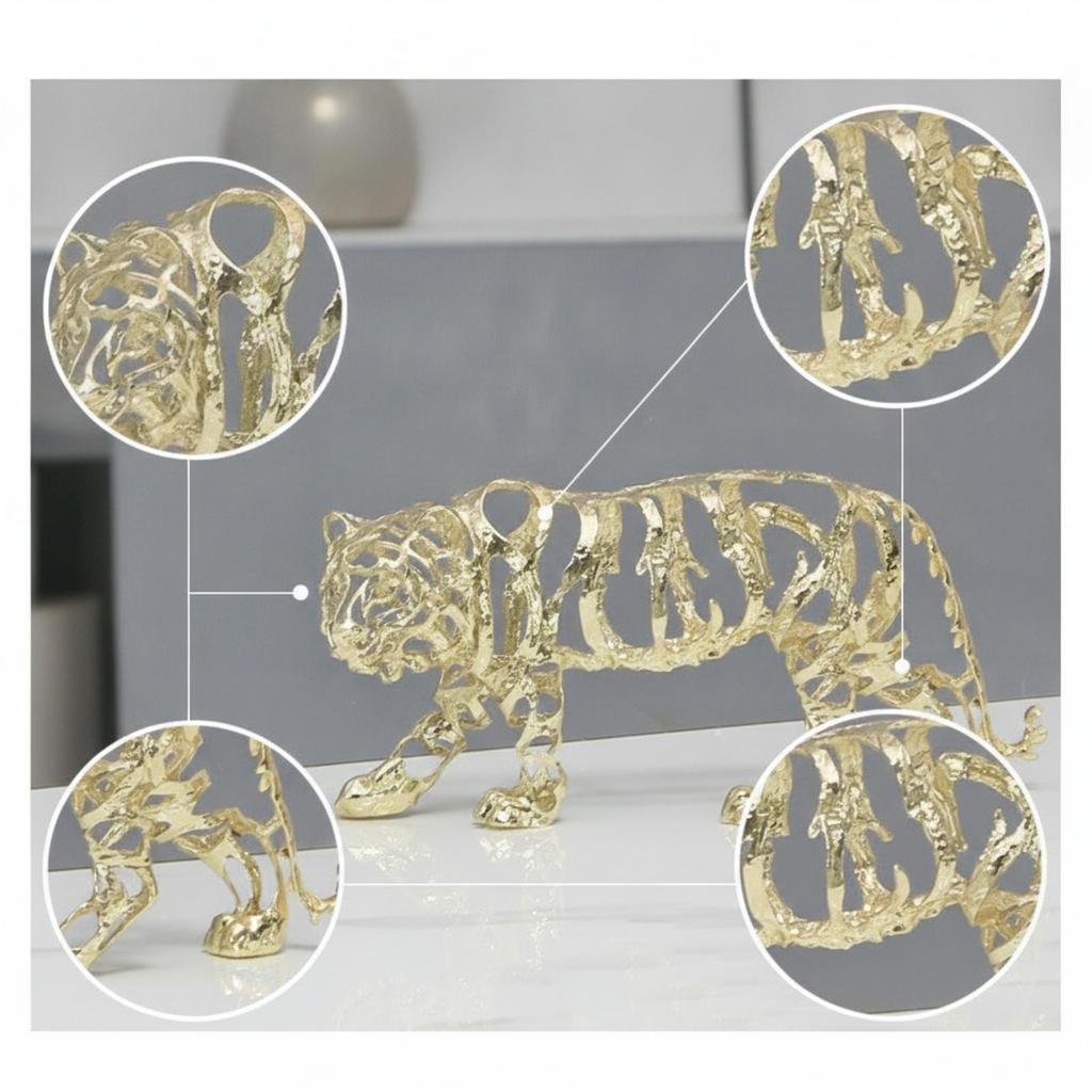 Metal Tiger Ornament Openwork Sculpture Glossy for Bookshelf