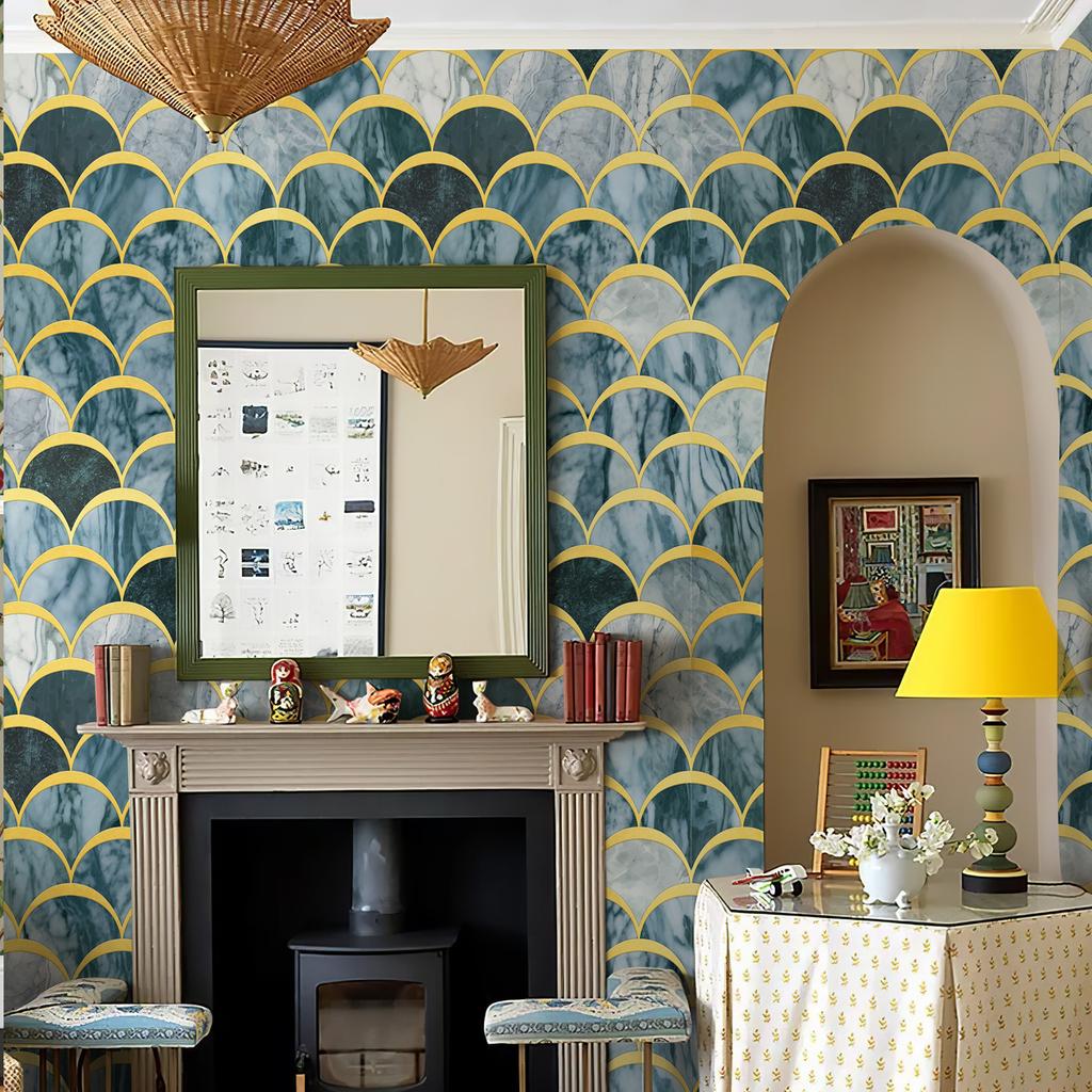 Fish Scale StoneWallpaper Peel And Stick Blue Waterproof Wall Contact Paper Fresh Self Adhesive Living Room Wall Decor