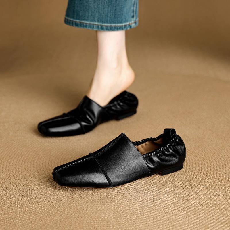 Fashion 2025 NEW Autumn Women Loafers Genuine Leather Women Shoes Square Toe Chunky Heel Shoes Women Flats Soft Ladies Shoes