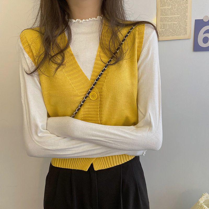 Korean-Style V-Neck Knit Vest for Women - Autumn/Winter Collection