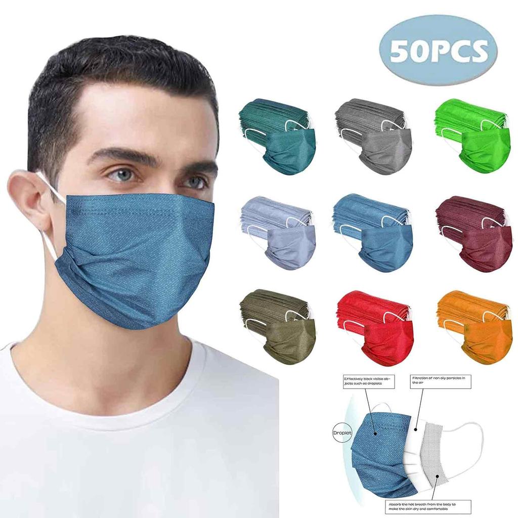 50PCS Disposable Mask 3-Layer Non-Woven Protective Breathable Mask