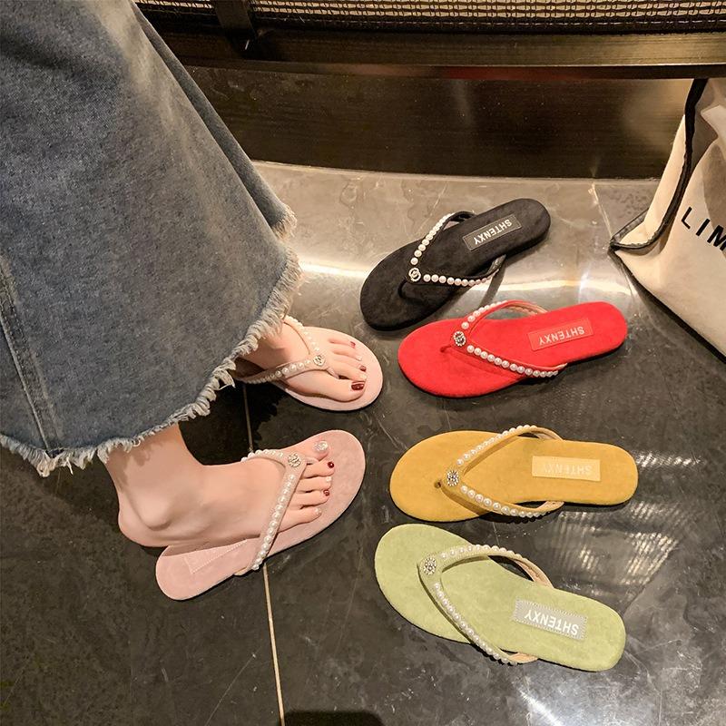 Retro flat-bottomed slippers women's shoes summer wear seaside cool slippers fashionable red flip-flops