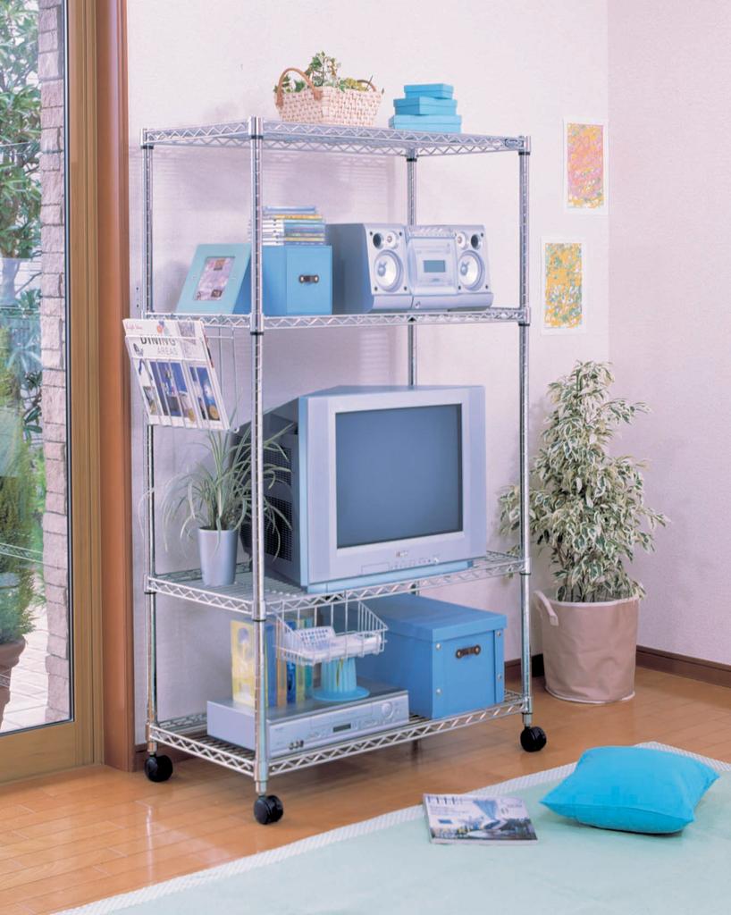 Iris Ohyama Metal Magazine Rack with Hooks, MR-3MR, Silver