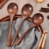 New Japanese Wooden Spoon Long Handle Large Round Soup Spoon Multifunctional Portable Solid Wood Spoon Tableware Kitchen Tools