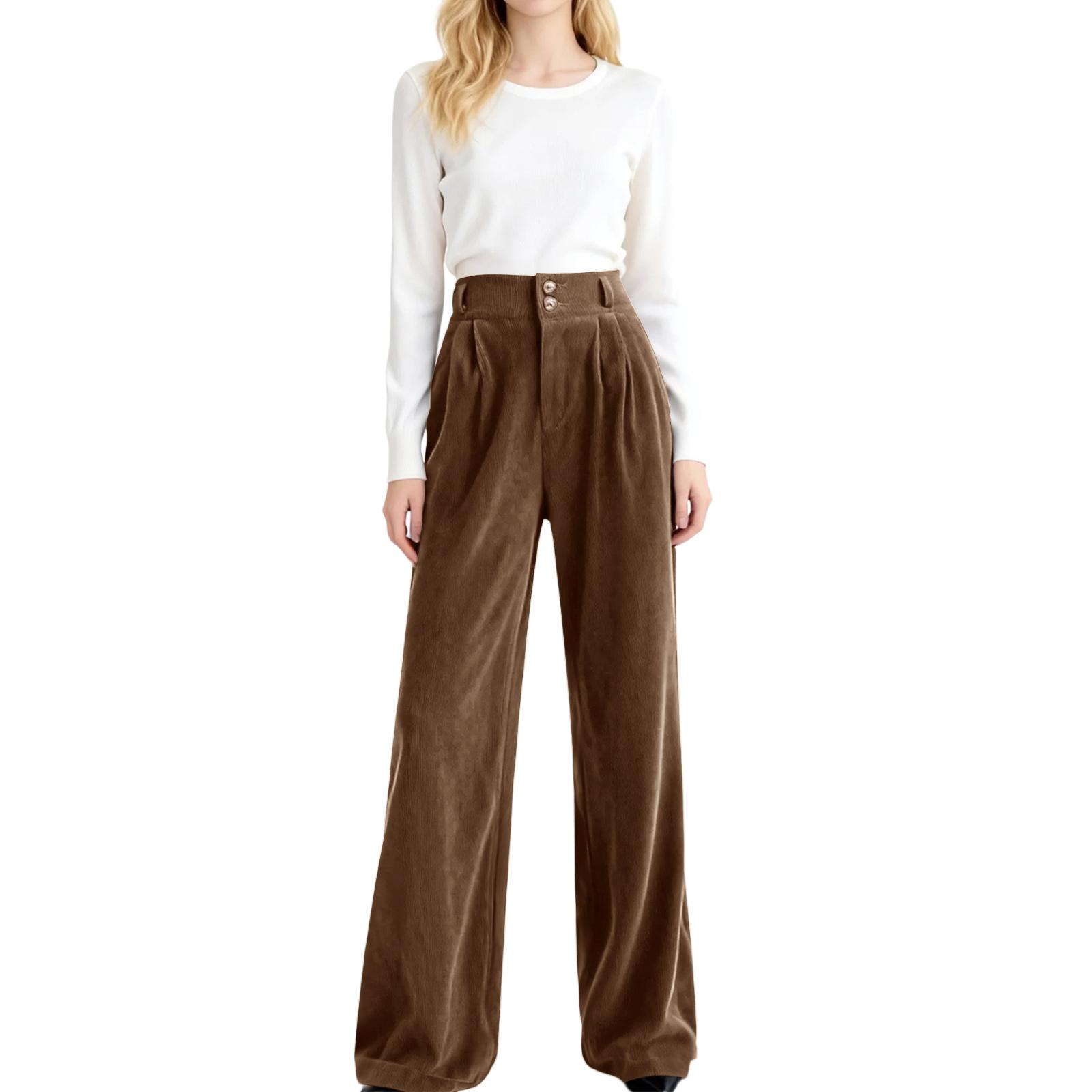

Women s High,Waisted Drapey Corduroy Vintage Knit Wide,Leg Pants S кавовий