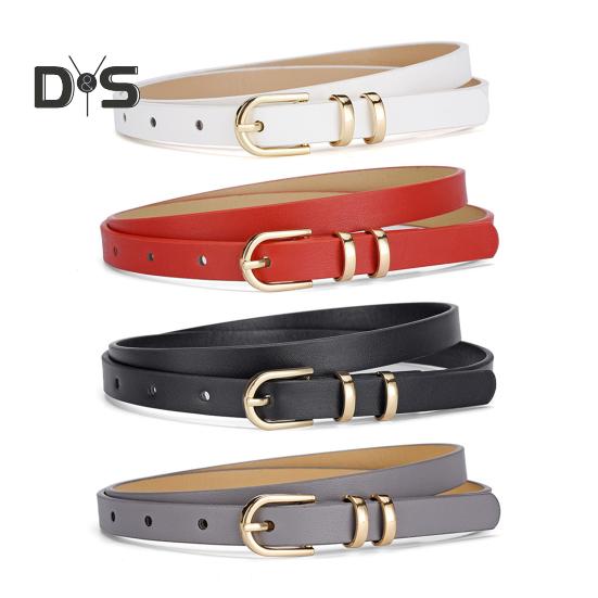 Women Belt Adjustable Multi Holes Design Thin Belt Faux Leather Pin Buckle Belt Solid Color Jeans Pants Belt Costume Accessories