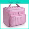 Simple Striped Plaid Portable Foldable Women Toiletry Bag For Cosmetics Storing