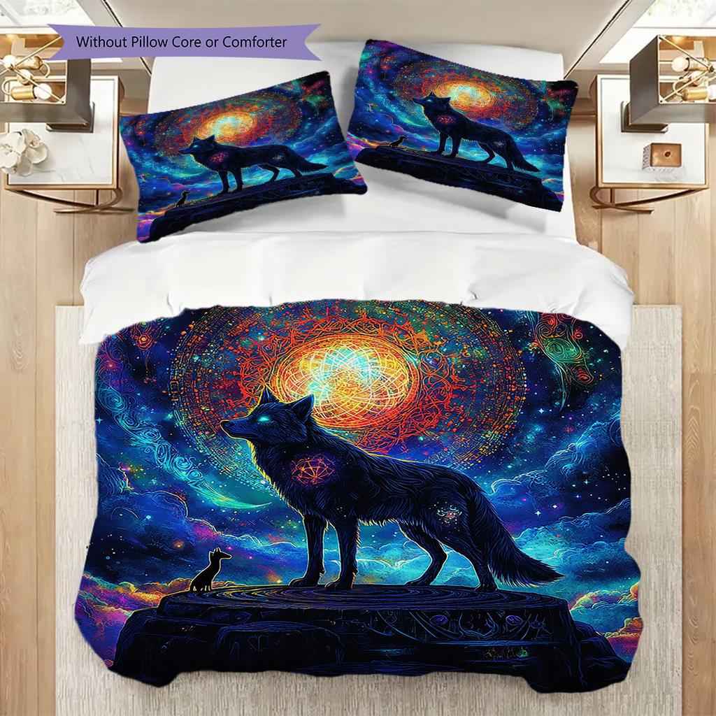 Wolf Pattern Bedding Quilt Set Quilt Cover Pillowcase Home Decoration Birthday Gift (1 * Duvet Cover + 2 * Pillowcase, Without Core)