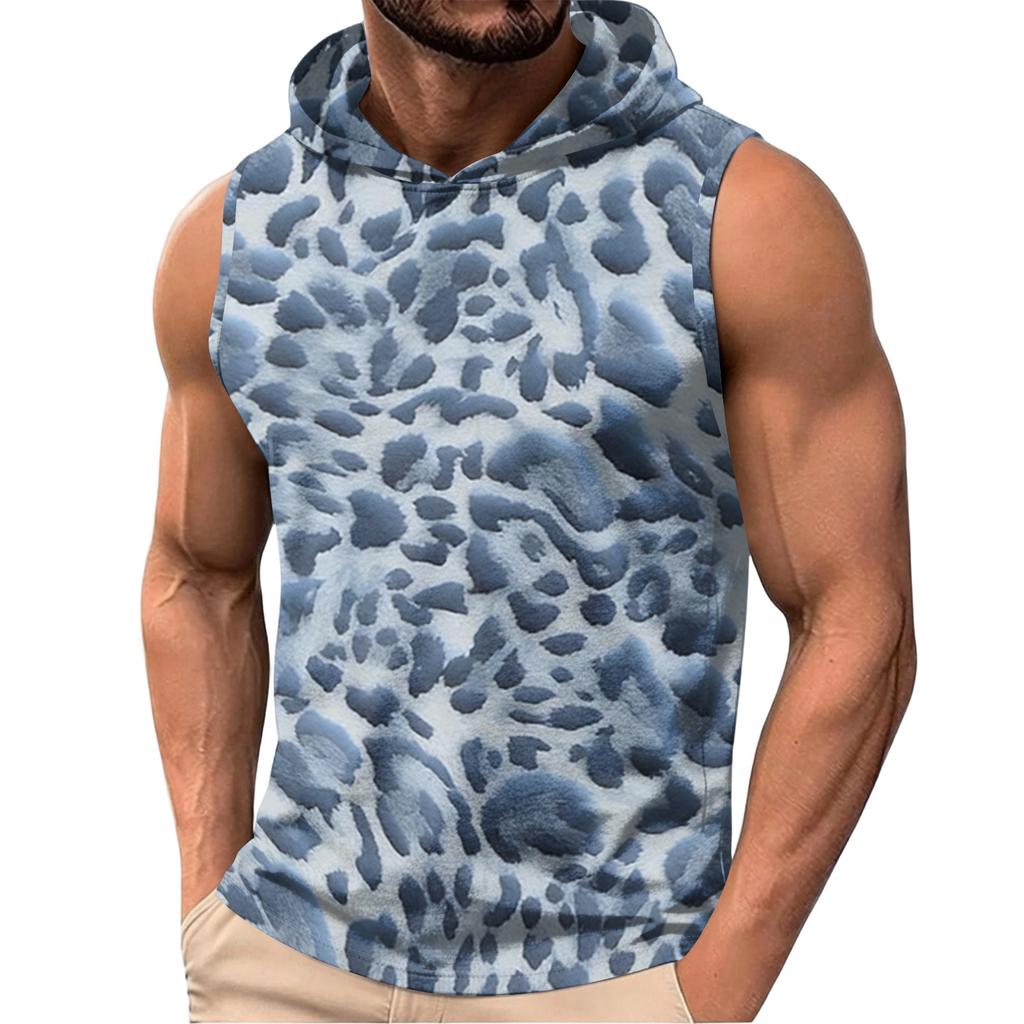 Gilet da uomo senza maniche con cappuccio leggero casual con stampa leopardata top estivo da spiaggia maglietta da palestra