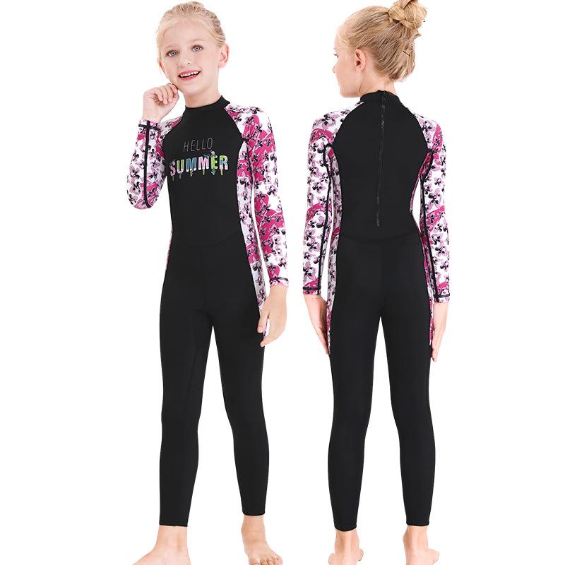 Children's Long Sleeve One-Piece Swimsuit - Girls' Quick-Drying Sunscreen Diving Suit