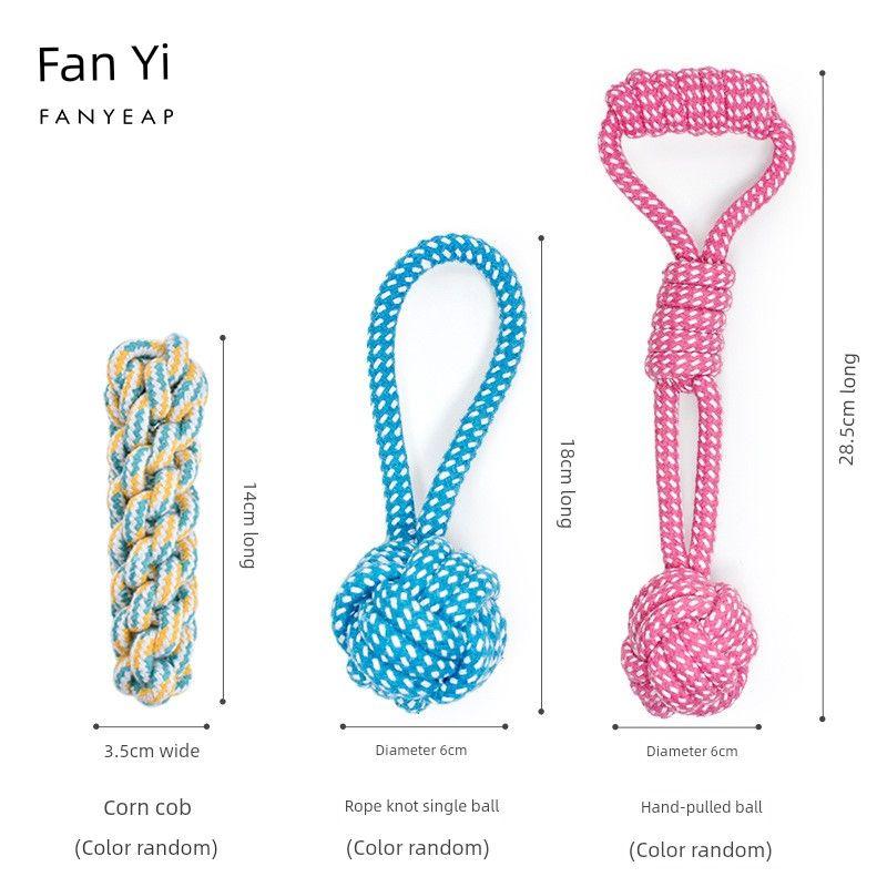 

: Dog Tug-of-War Woven Toy Dog Bite Rope Dog Toy Molar Long Lasting Bends and Hitches Pet Supplies J03 Knot single ball + corn cob + hand ball default