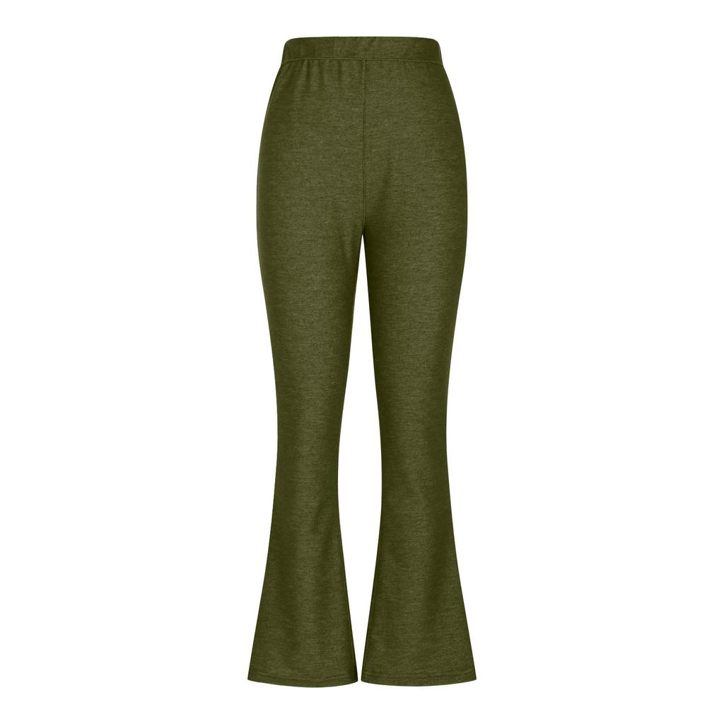 Women's Fashionable  Color Elastic Waist High Waist Pocket Casual Sports Bell Bottom Pants