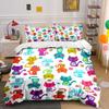 Rainbow Patchwork Cat Bedding Set Folk Floral Abstract Kitty Print Duvet Cover 2 Pillowcases Single Double King Queen Gift