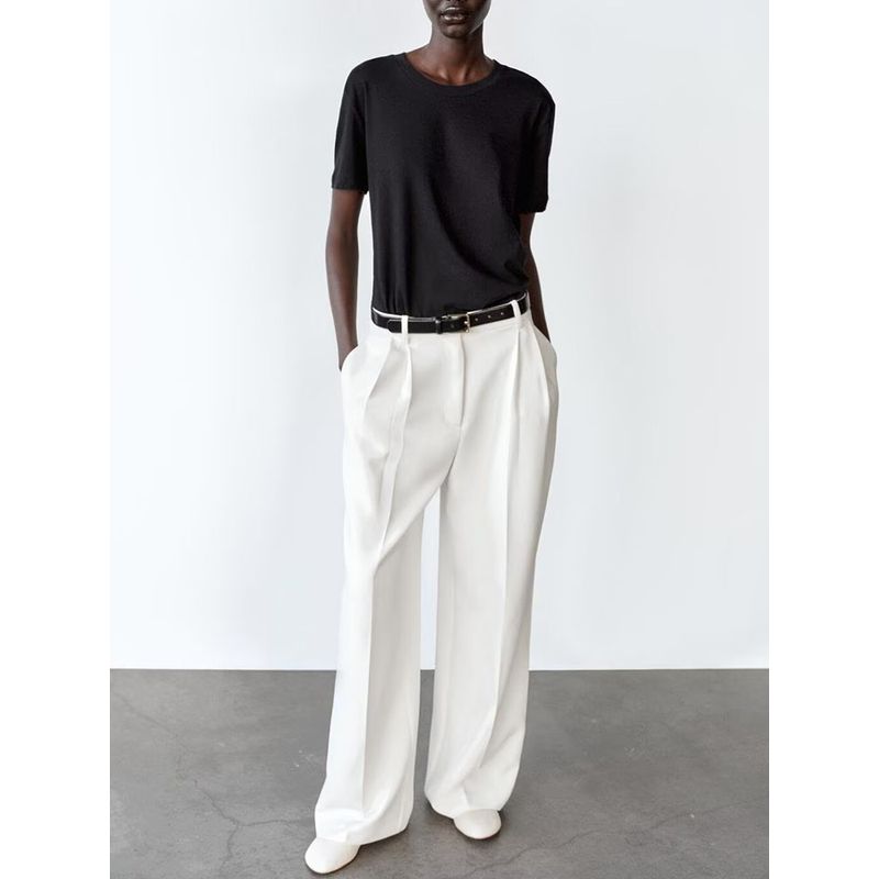 Za2025 Spring New Women's Clothing round Neck Short Sleeve Plaid Three-Color Enzyme Treatment Decorative Layer Cotton T-shirt 4174751